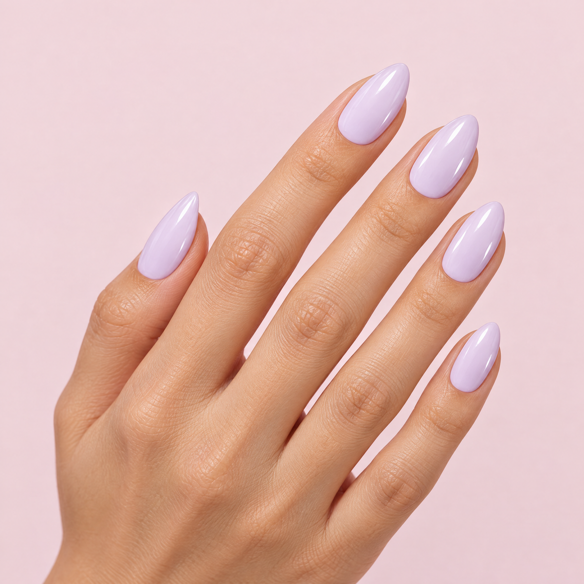 Lavender Milk Almond Press On Nails worn on a hand