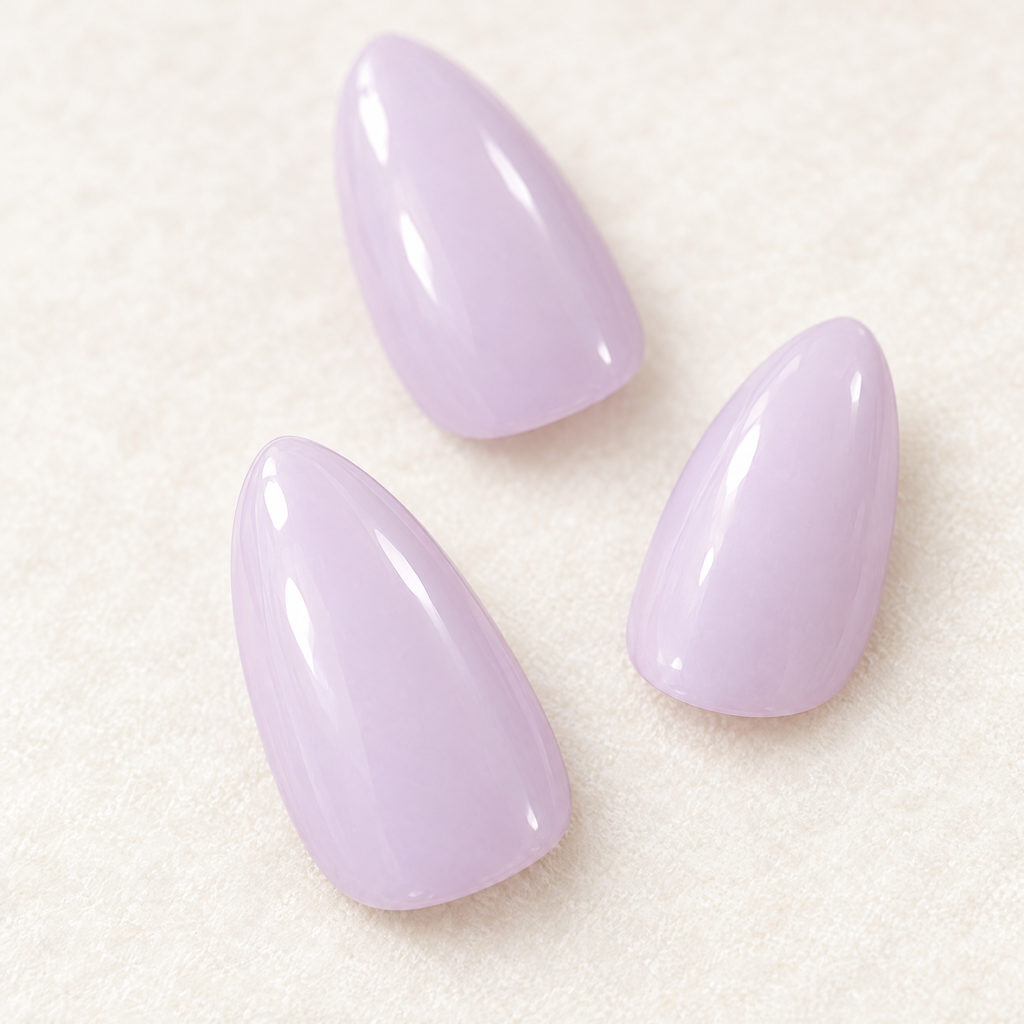 Lavender Milk Almond Press On Nails nail art close-up