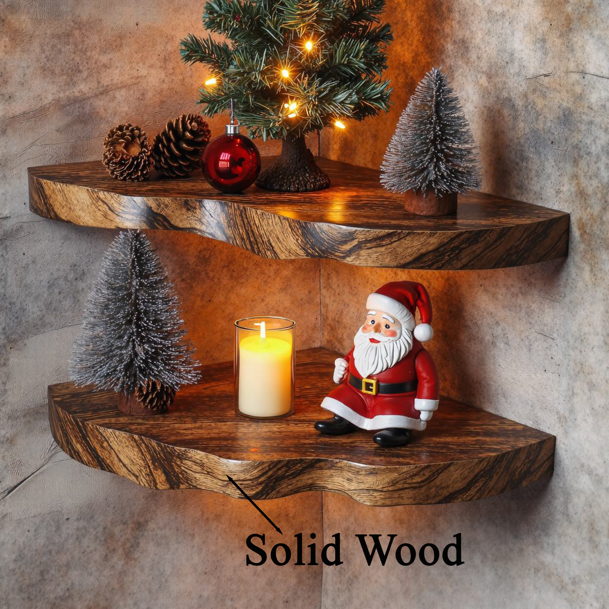 Christmas Corner Shelf Floating Shelf Live Edge Christmas Decor - view 4