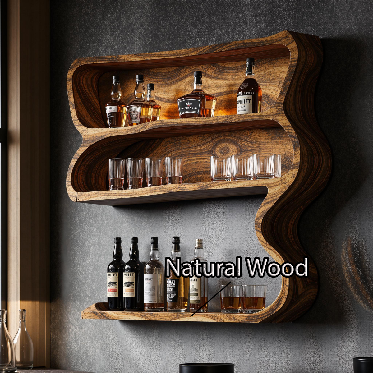 Customizable Wood Wine Bar Shelf For Modern Living Rooms - view 4