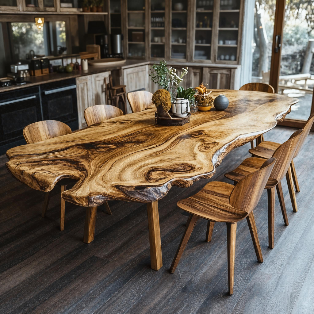 Farmhouse Curved Edge Wooden Dining Table For Family Dinners - view 3