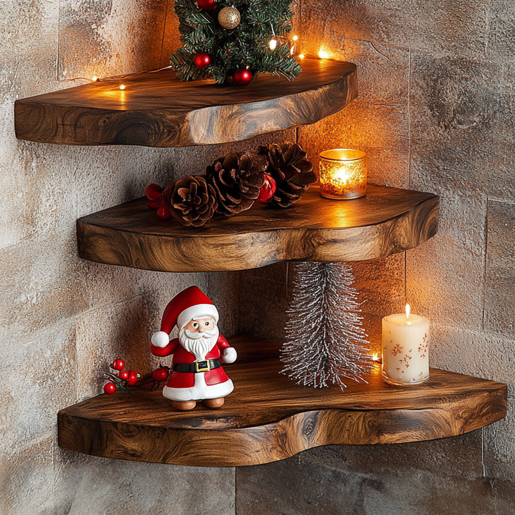 Christmas Corner Shelf Floating Shelf Live Edge Christmas Decor - view 2