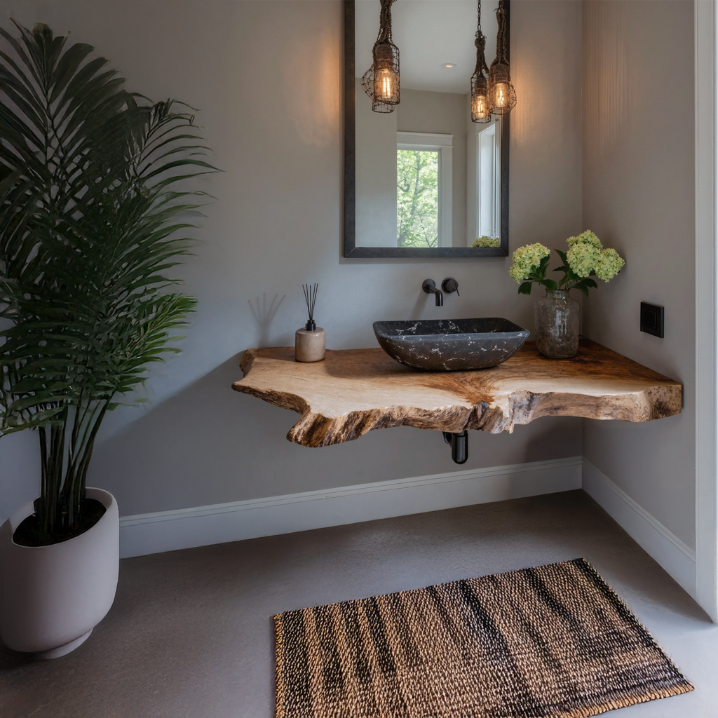 Elegant Farmhouse Bathroom Floating Shelf With Natural Wood - view 2