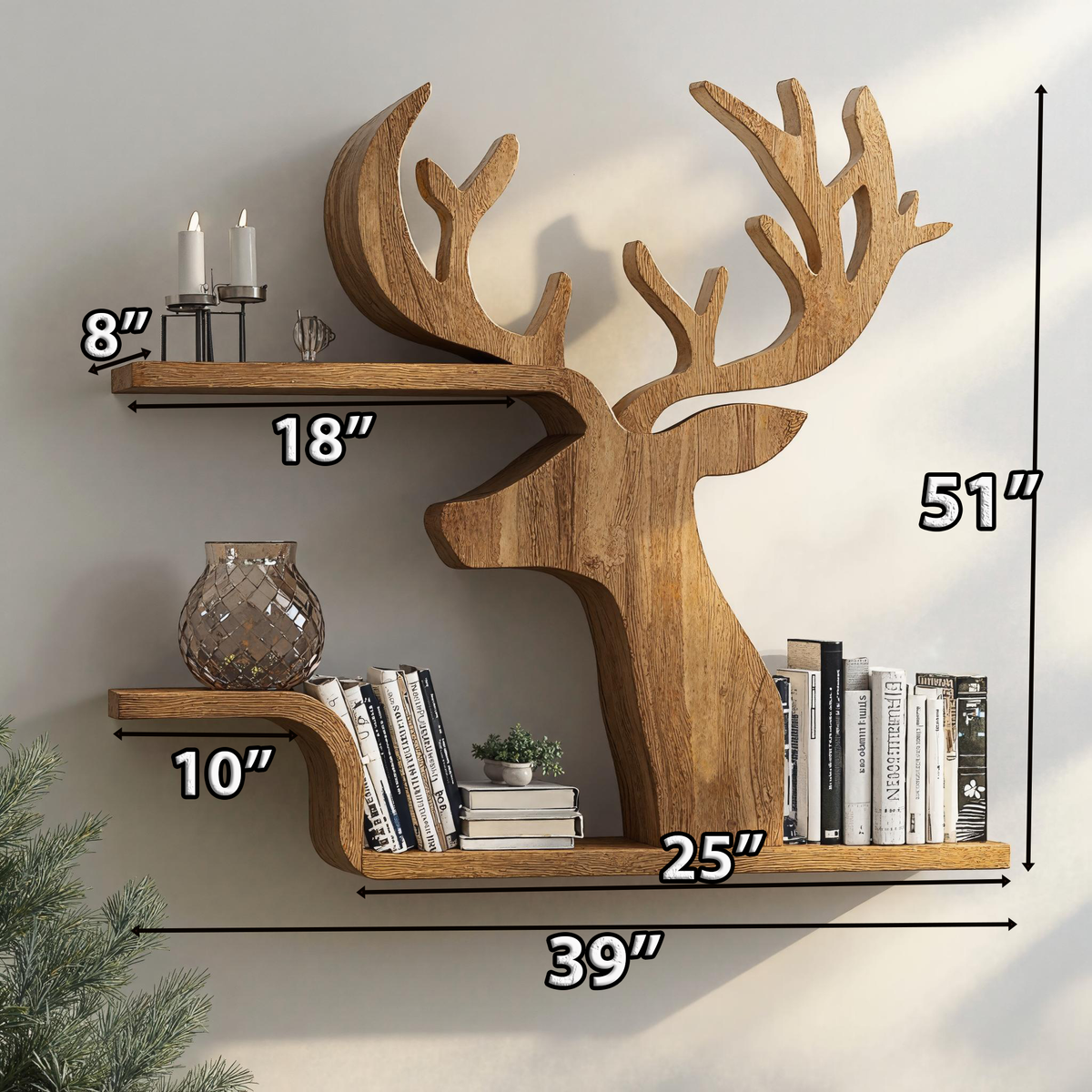 Decorative Wooden Deer Shelf For Cabin Style Homes - view 6