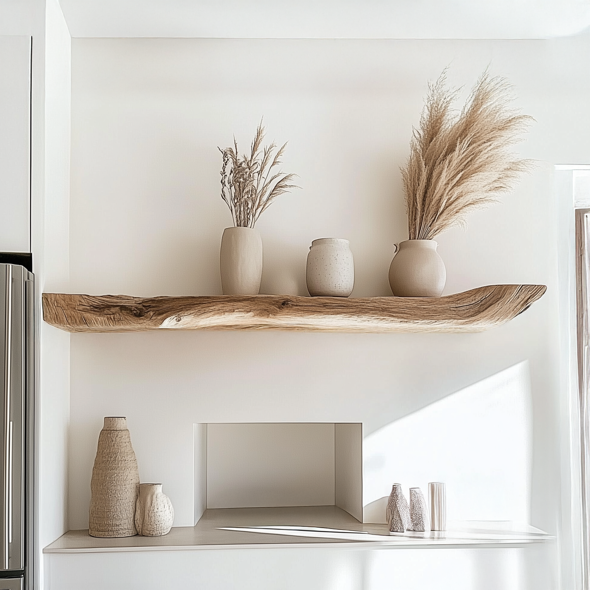 Boho Kitchen Floating Shelf Natural Edge Wooden Shelf For Wall Storage - view 3