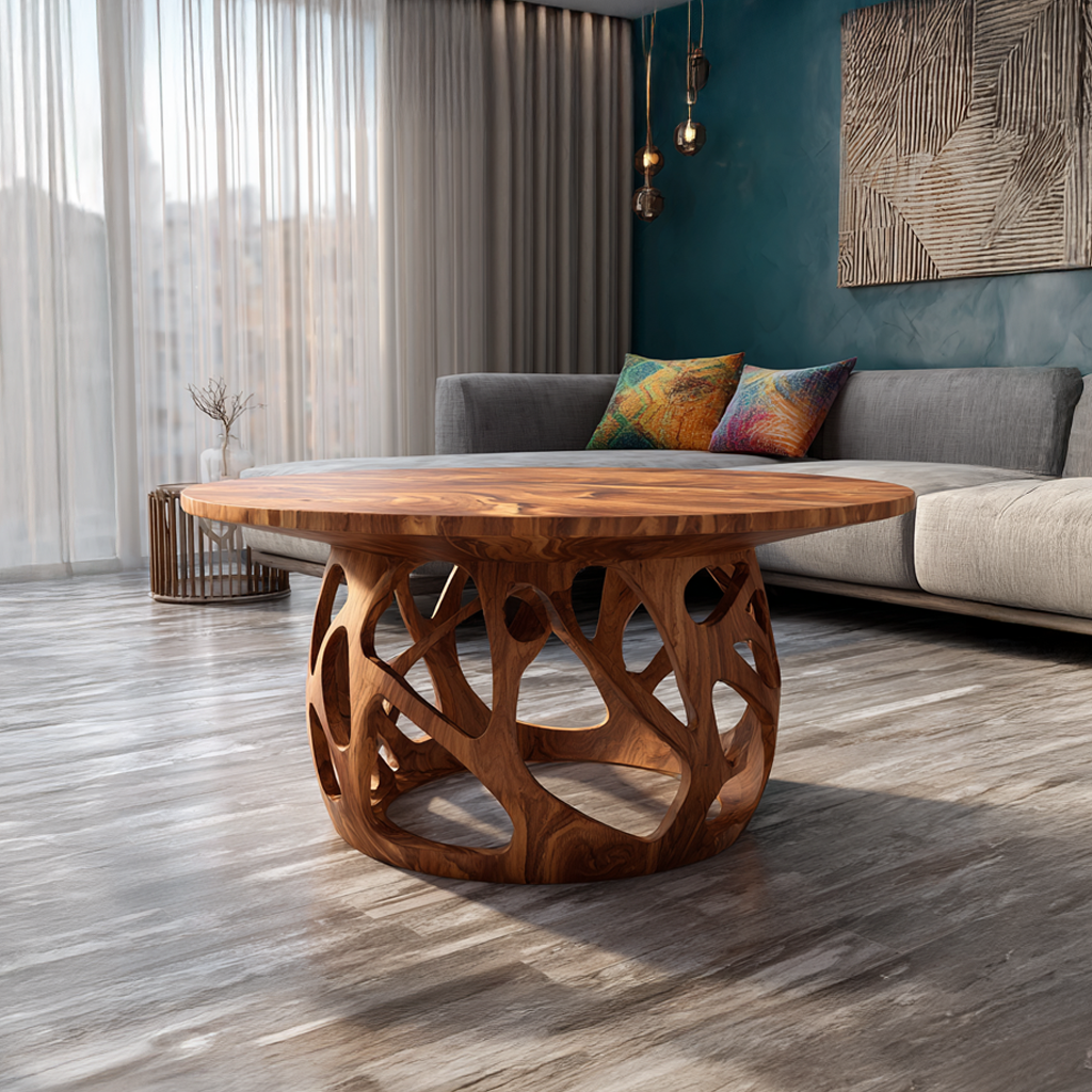 Coffee Table Solid Wood Handmade Art Style Gift - view 3