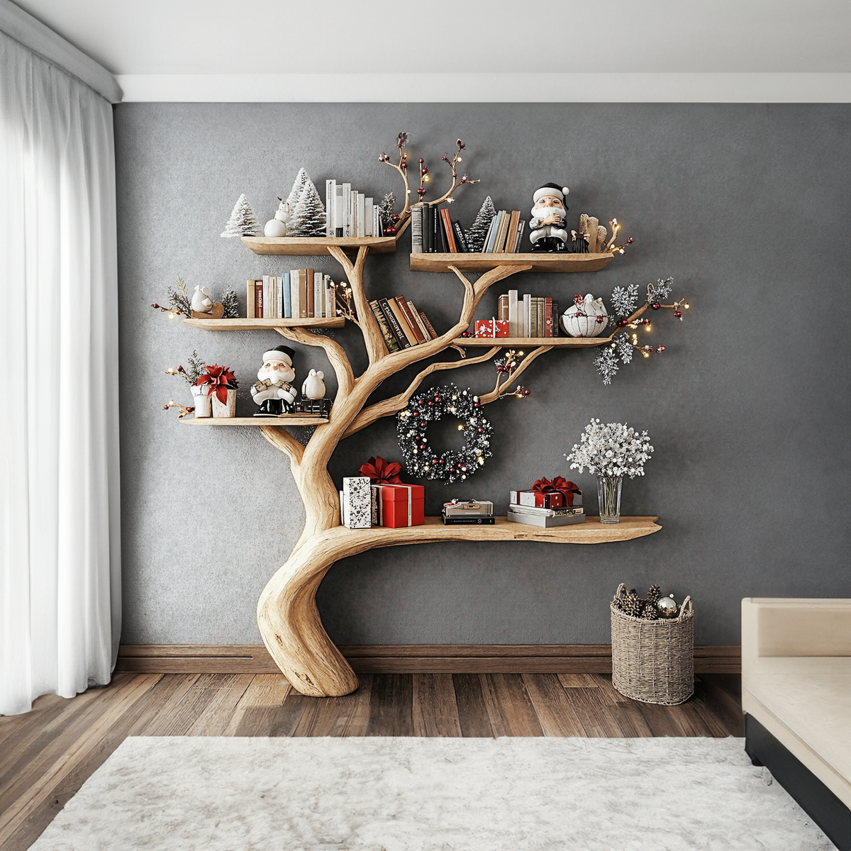 Christmas Tree Branch Shelf Xmas Floating Bookshelf Christmas Gift - view 2
