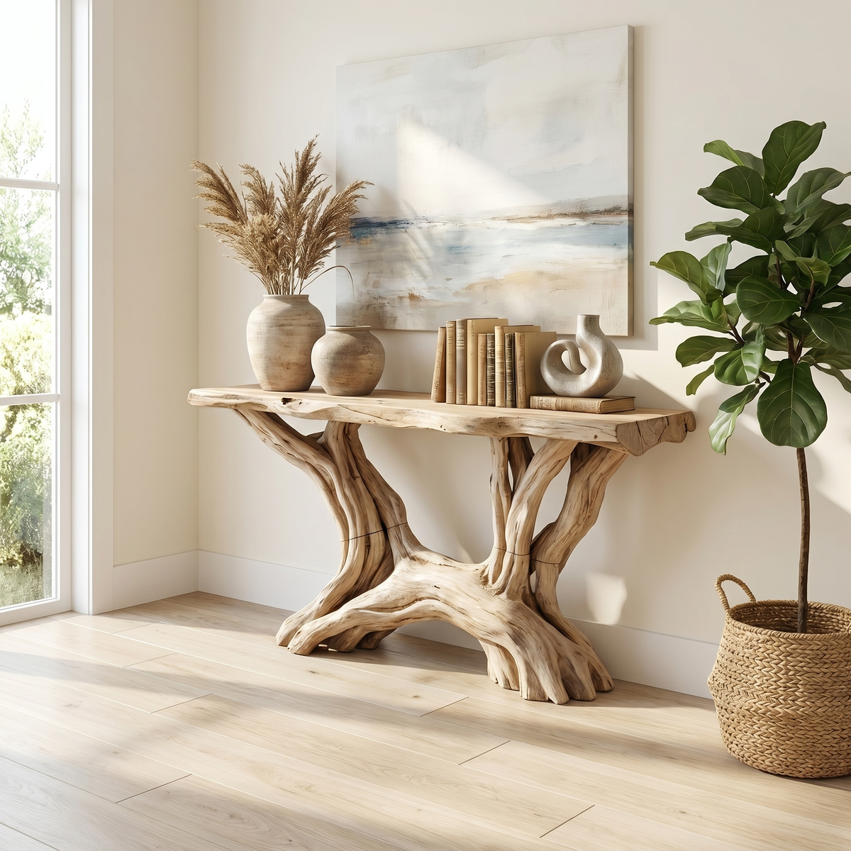 Coastal Rustic Organic Console Table Living Room And Entryway - view 4