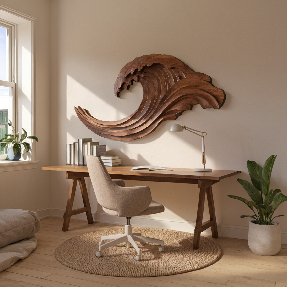 Abstract Ocean Wave Wall Sculpture For Living Room - view 2