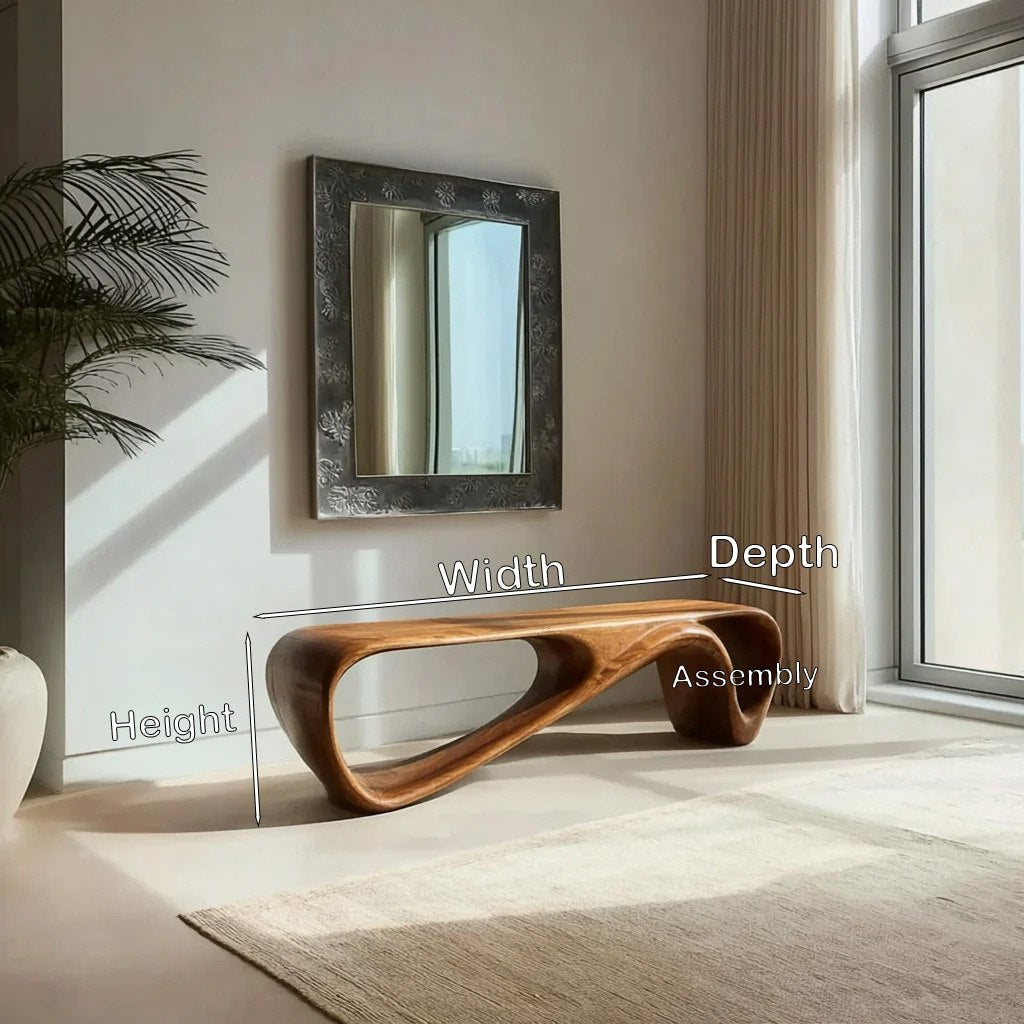 Curved Wooden Bench For Minimalist Living Room Decor - view 8