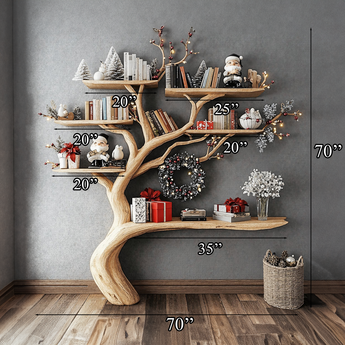 Christmas Tree Branch Shelf Xmas Floating Bookshelf Christmas Gift - view 6