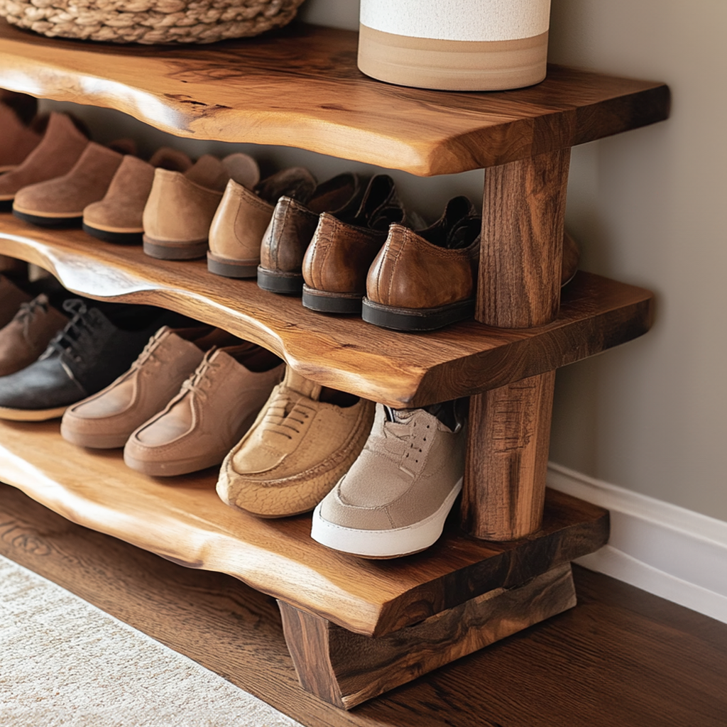 Custom Wood Bench Wood Farmhouse Shoe Rack Bench Storage - view 4