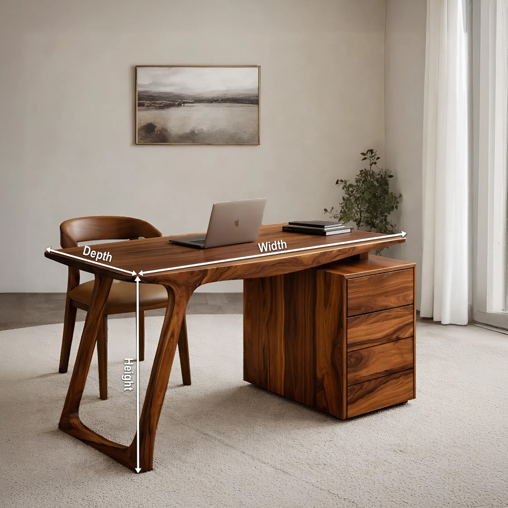 Contemporary Live Edge Office Desk With Storage Cabinet For Workspace - view 8