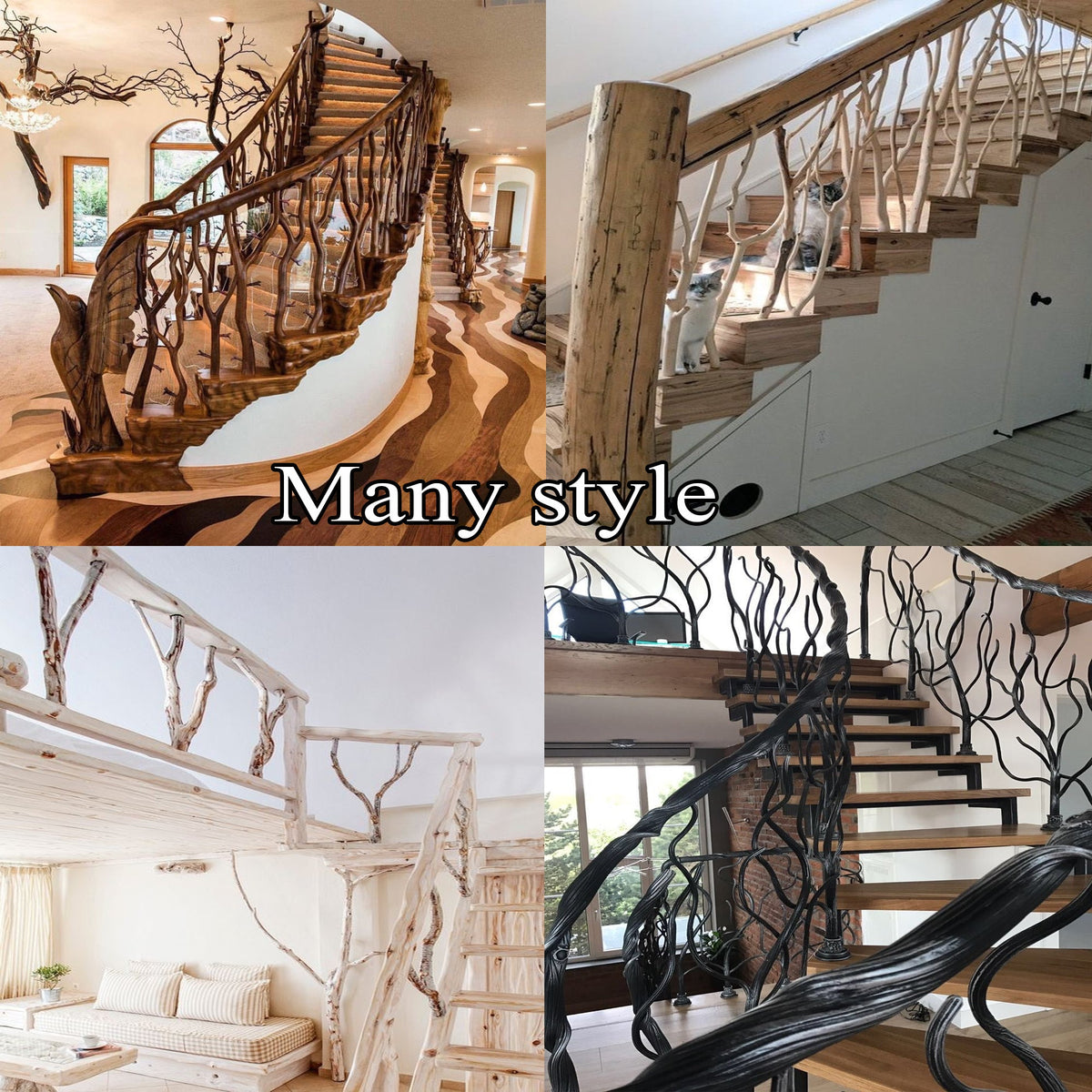 Elegant Wooden Branch And Leaf Stair Railing Custom Stair Railing Country Style - view 6