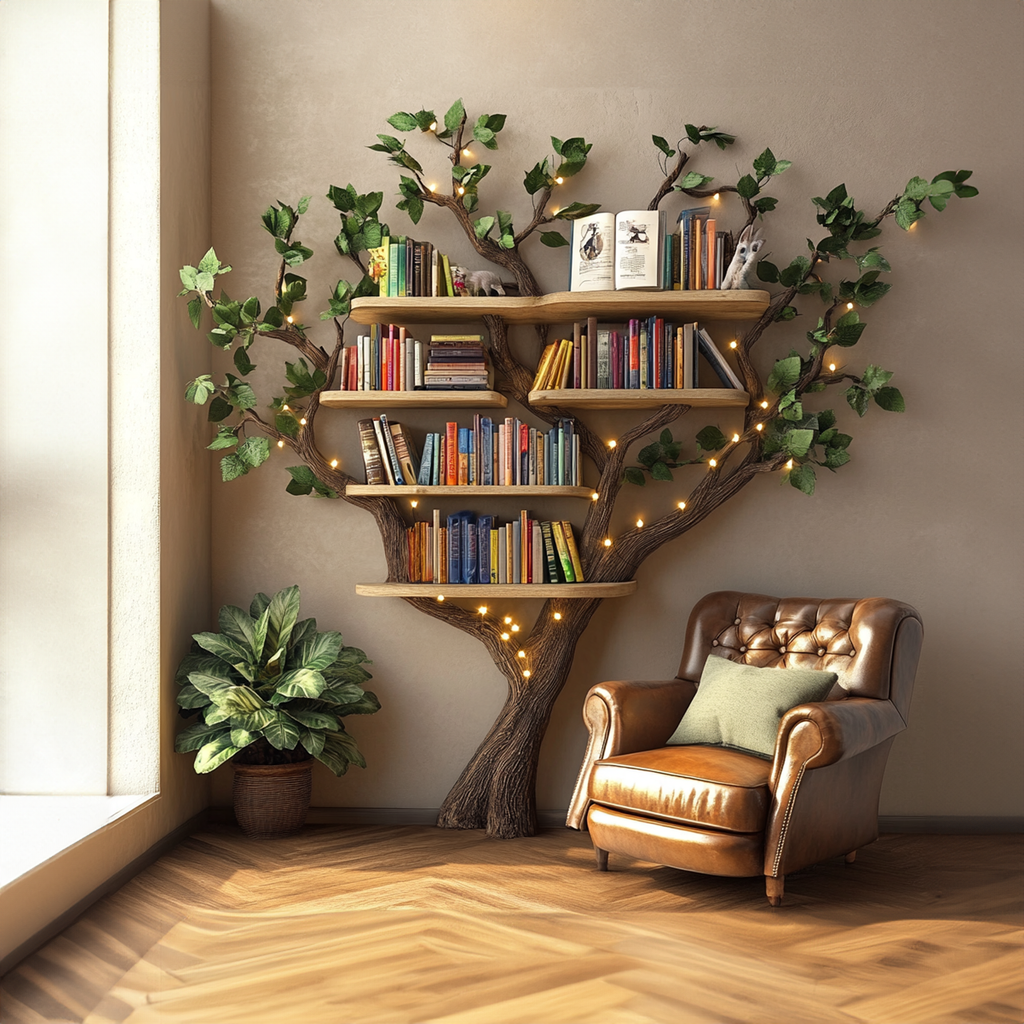 Black Tree Bookshelf Floating Shelf Bookcase - view 3