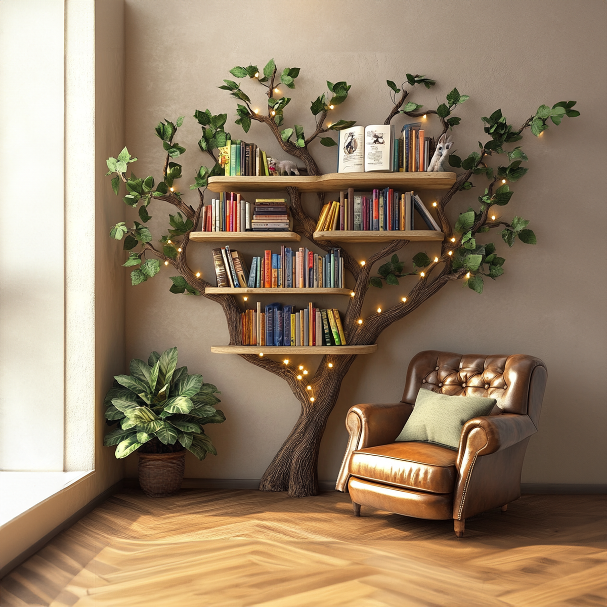 Black Tree Bookshelf Floating Shelf Bookcase - view 3