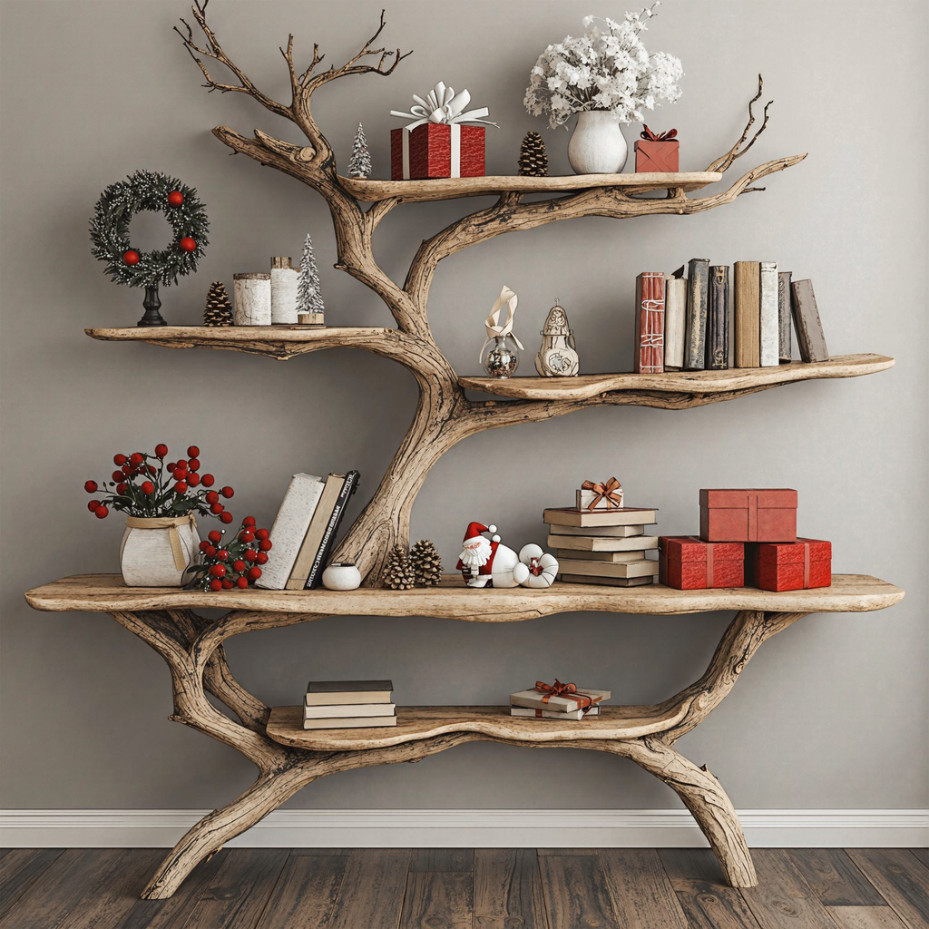 Custom Console Table With Driftwood Bookcase Tree Bookshelf - view 3