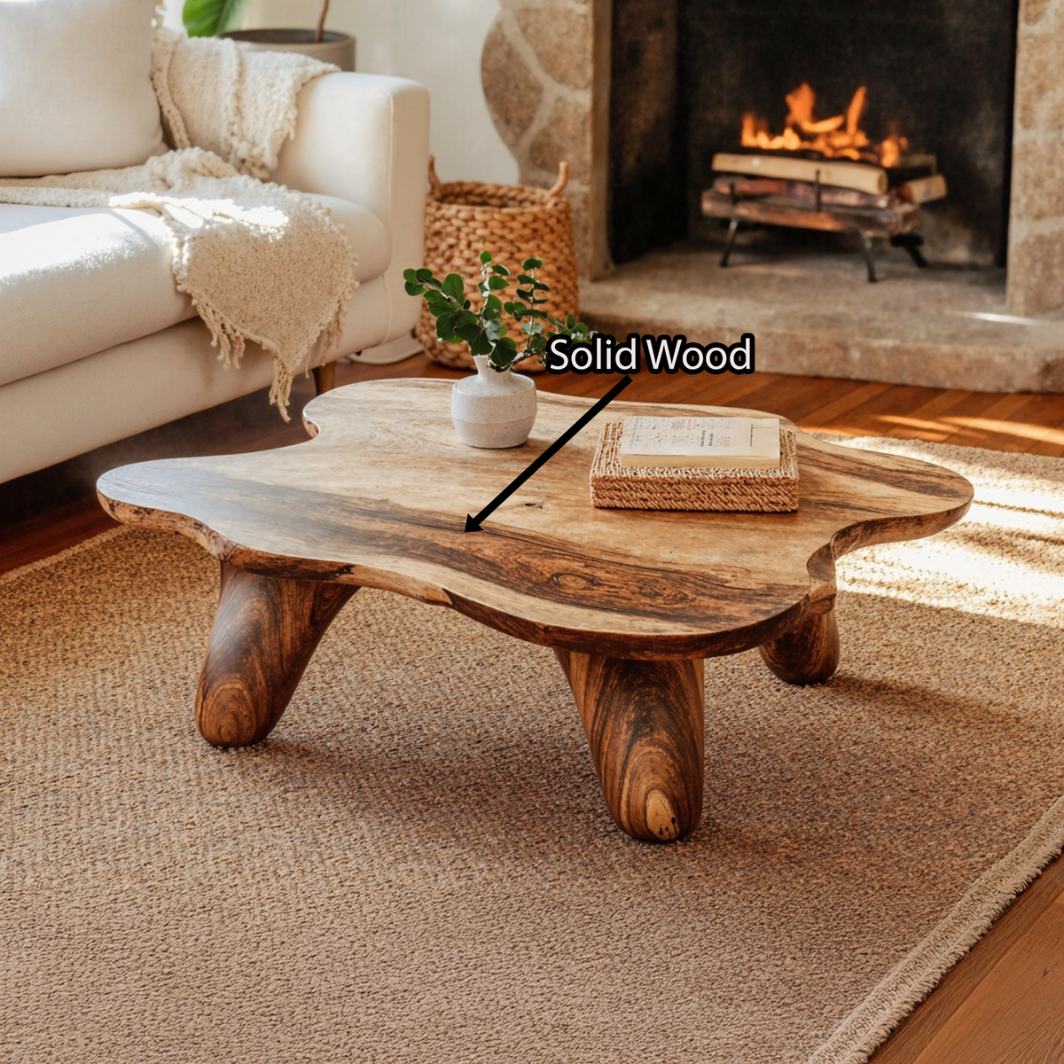 Curved Wood Coffee Table Low Coffee Table - view 5