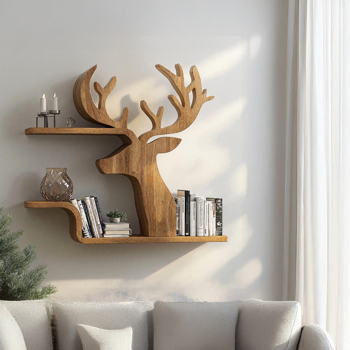 Decorative Wooden Deer Shelf For Cabin Style Homes - view 2
