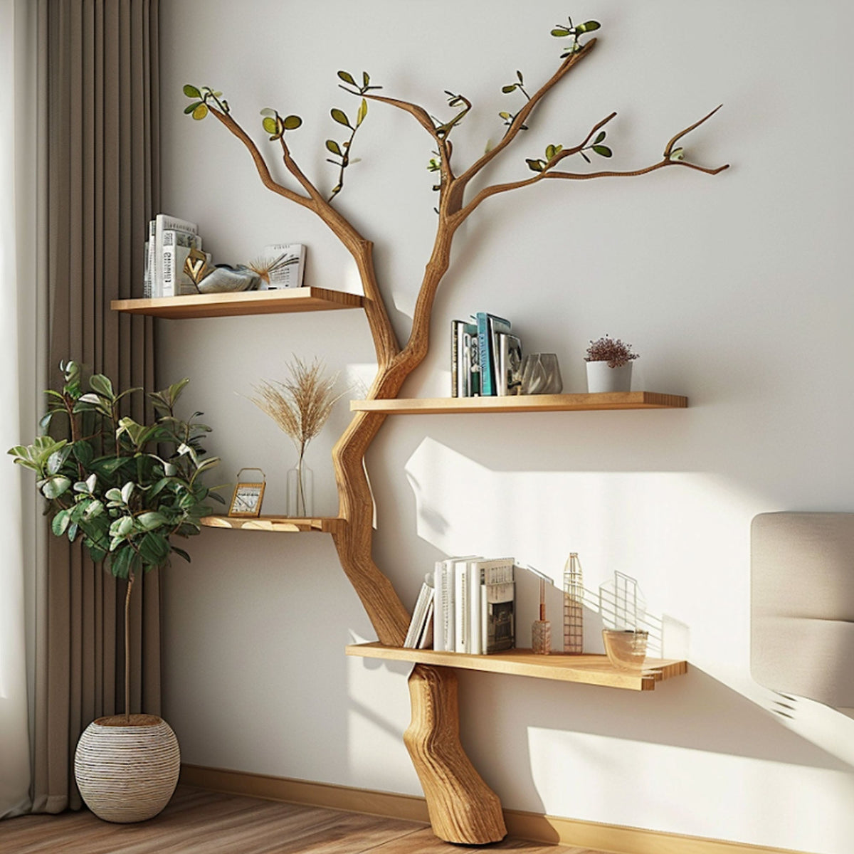 Custom Tree Branch Floating Shelves Bookcase - view 2