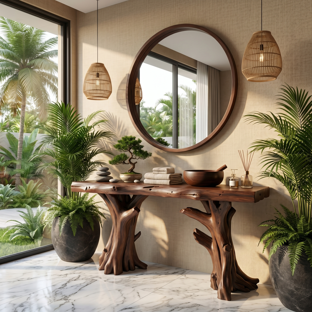 Coastal Driftwood Console Table Natural Tree Trunk Legs - view 7