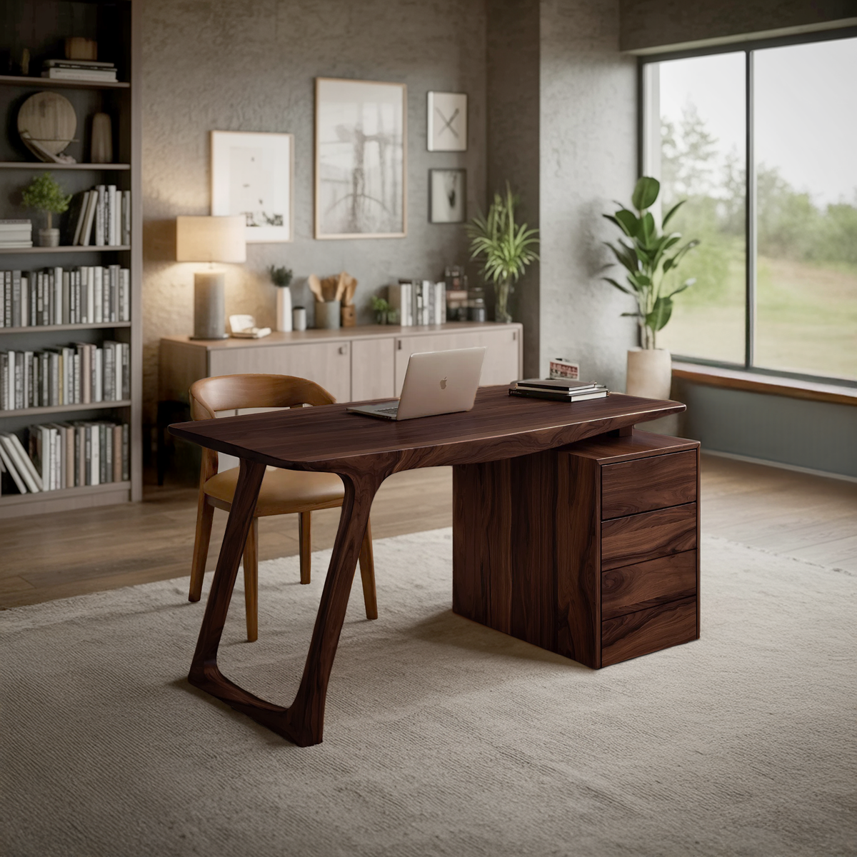 Contemporary Live Edge Office Desk With Storage Cabinet For Workspace - view 7