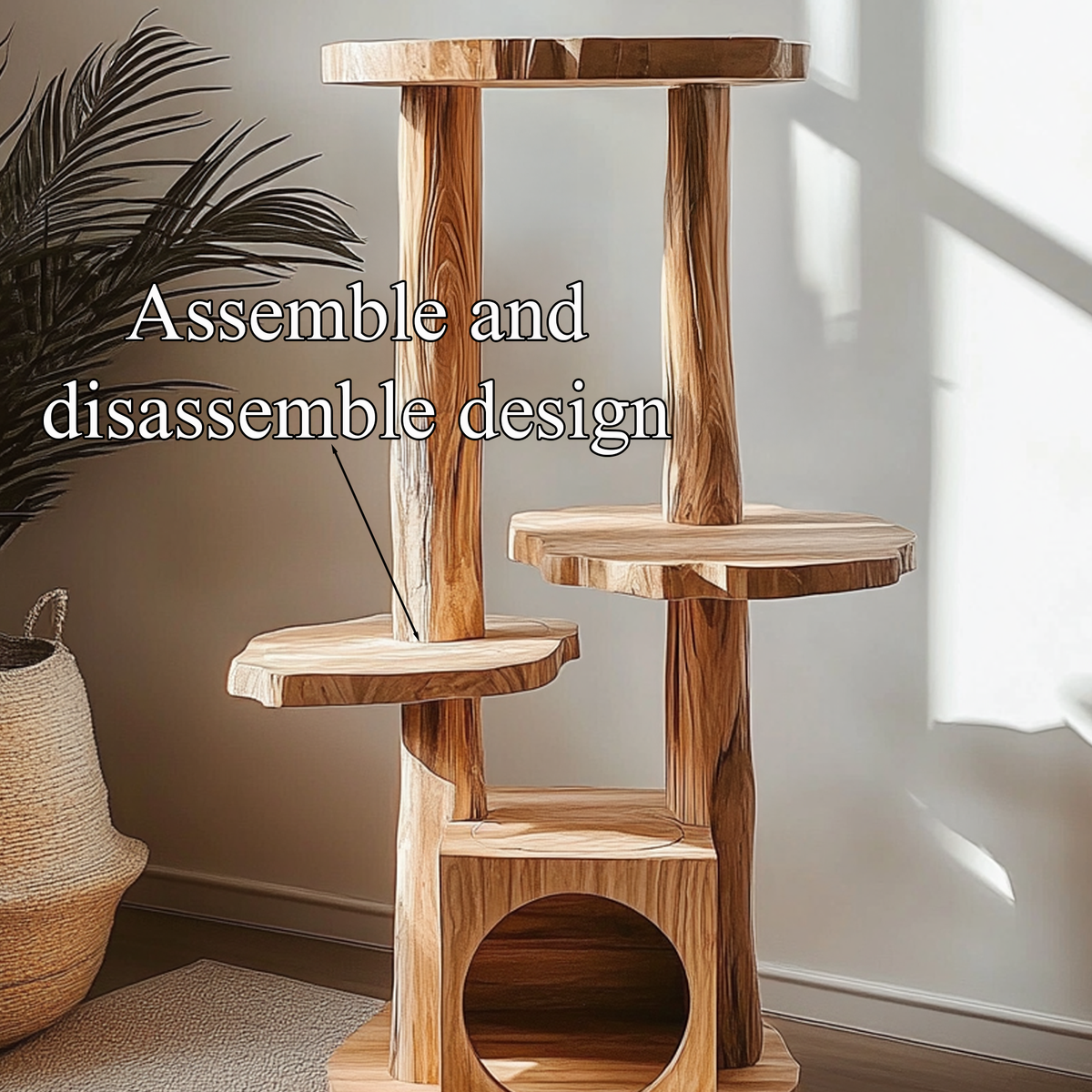 Cat Tree Custom Design Solid Wood Rustic Design Decor Living Room Gift - view 4
