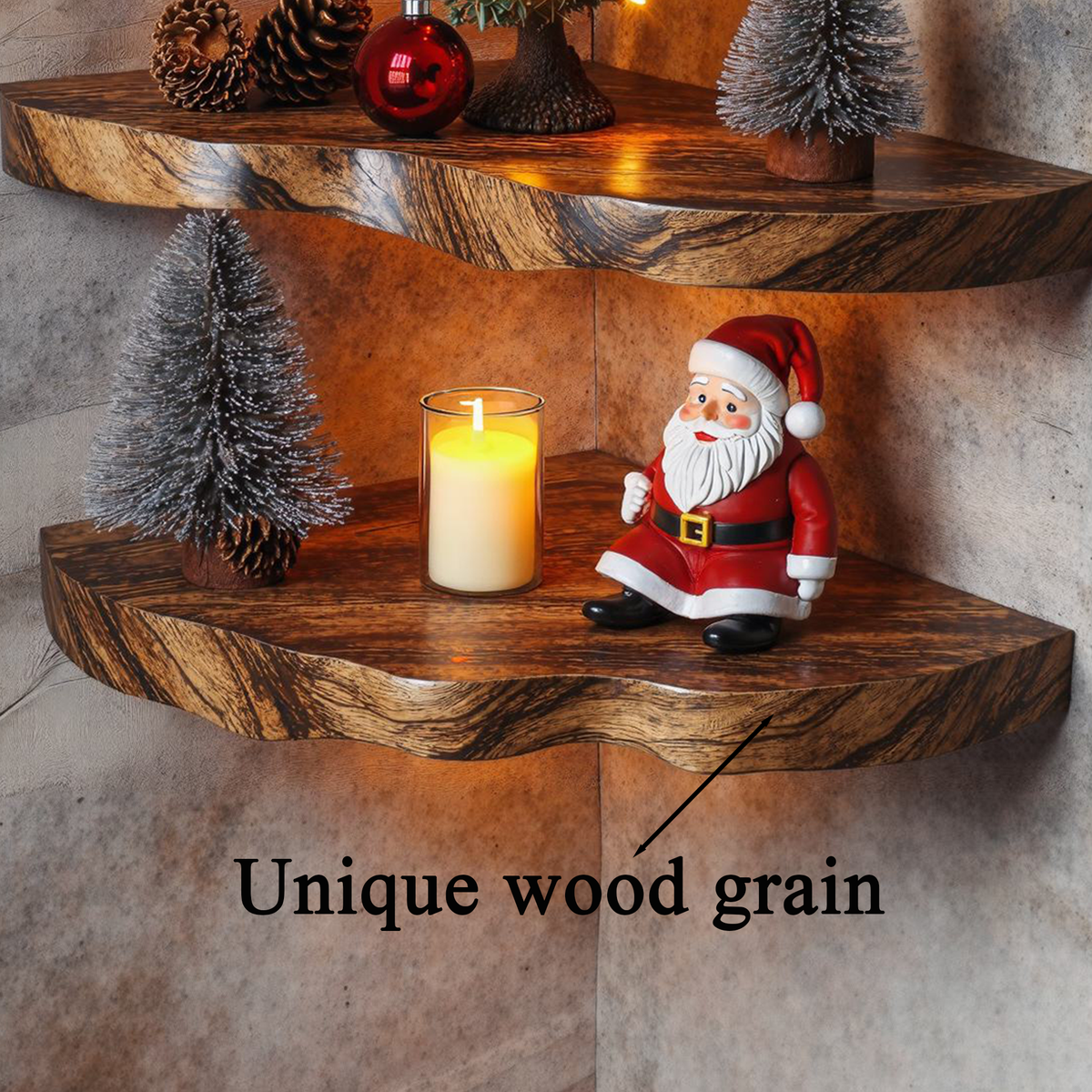 Christmas Corner Shelf Floating Shelf Live Edge Christmas Decor - view 5