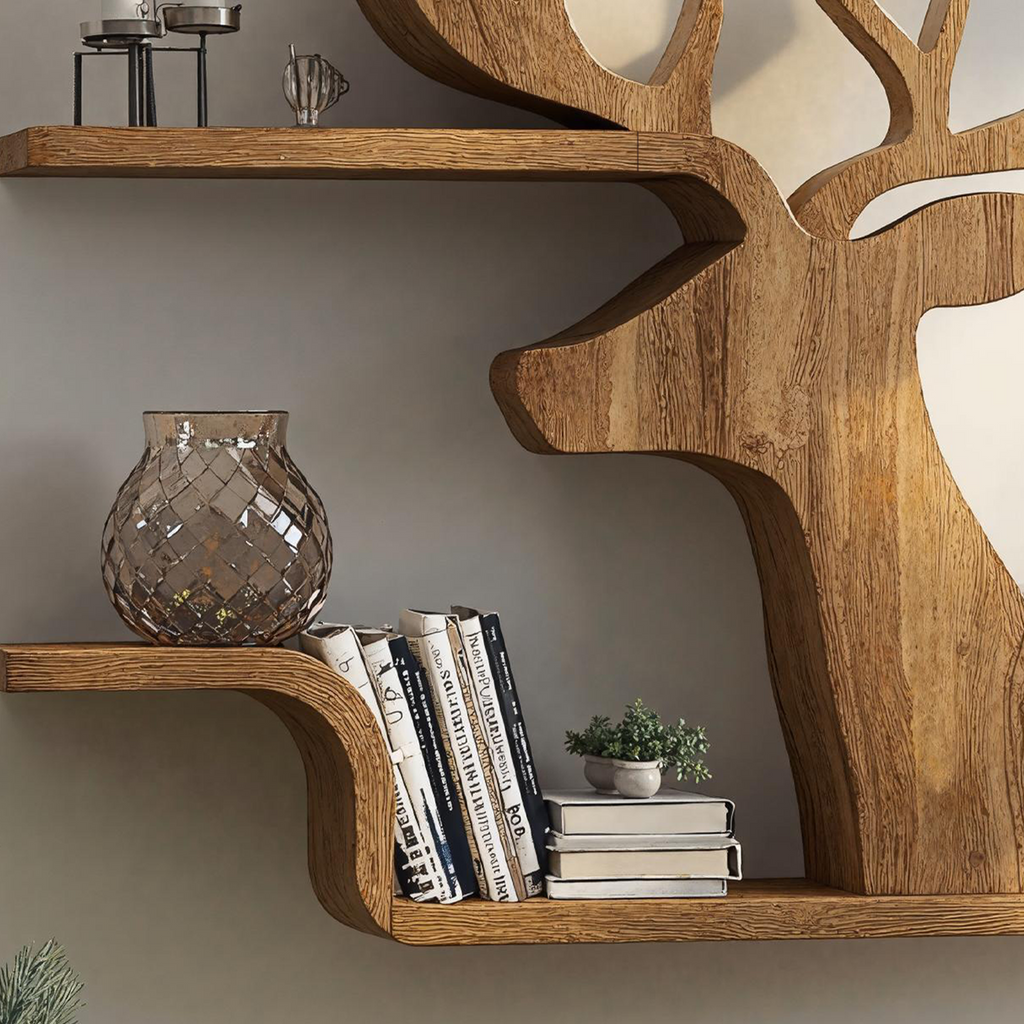 Decorative Wooden Deer Shelf For Cabin Style Homes