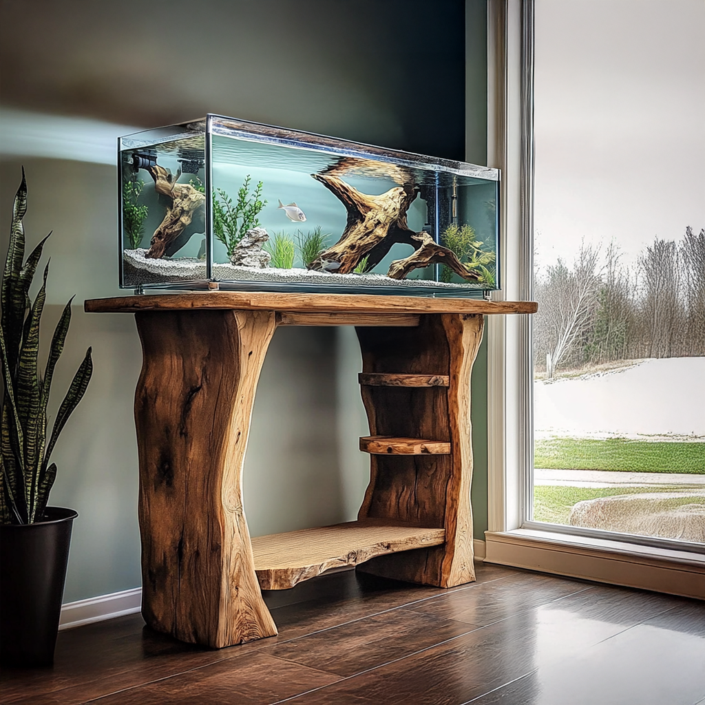 Custom Fish Tank Live Edge Aquarium Decor Living Room Gift - view 3