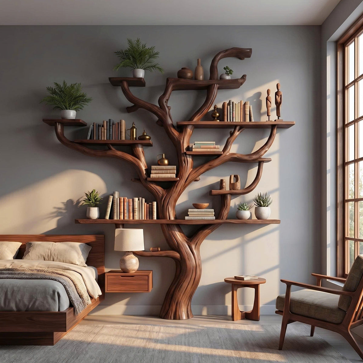 Corner Branch Shelf Wood Bookcase Wall Mounted - view 7
