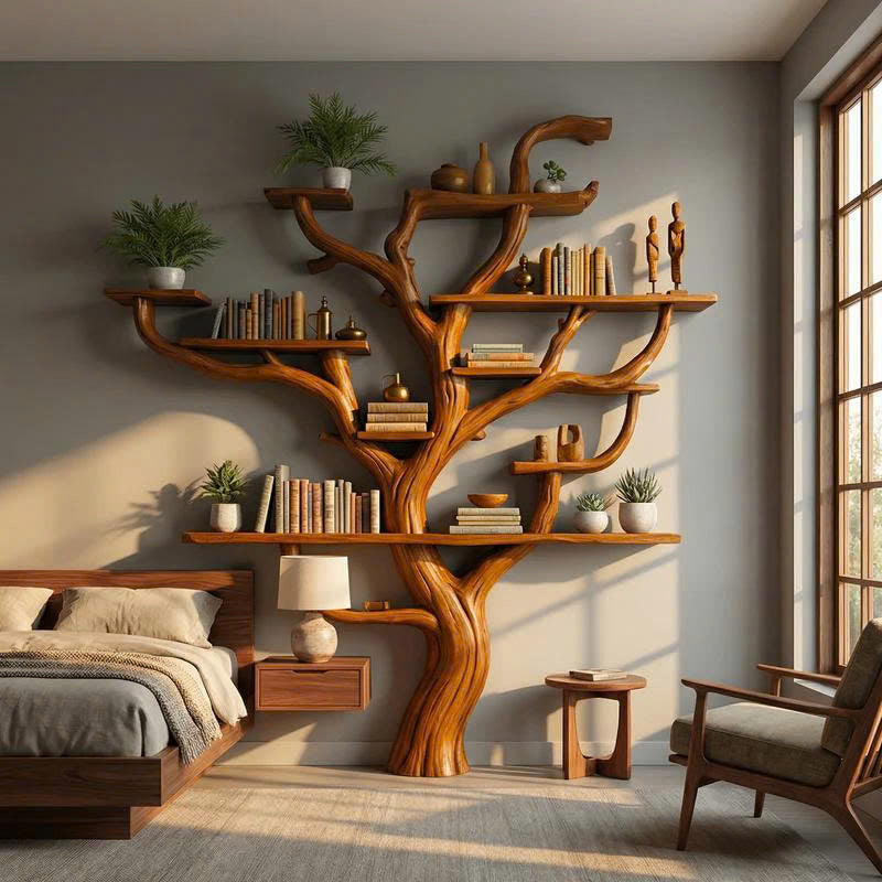 Corner Branch Shelf Wood Bookcase Wall Mounted - view 6